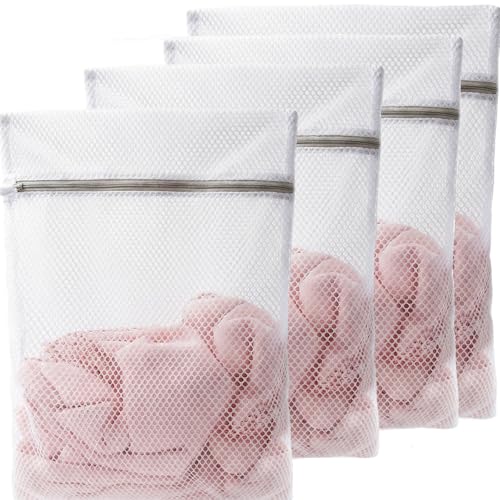 HFengQ Set of 4 Mesh Laundry Bags 12x16 Inches for Delicates & Lingerie - Reusable Wash Bags