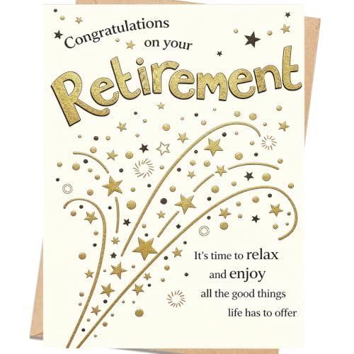 Elegant Happy Retirement Card with Envelope - SK-207 Gold Starburst Design