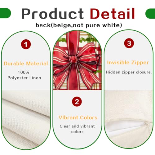 Christmas Pillow Cover 12x20 Inch - Red and Green Gift Bow Design