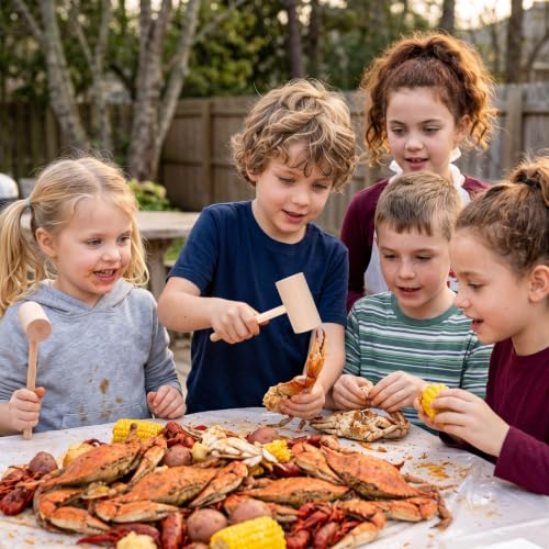 4 Pcs Wooden Seafood Mallets for Crab, Lobster, and Nut Cracking