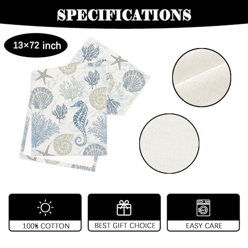Coastal Beach Table Runner Nautical Sea Shell Starfish 13x72 Linen