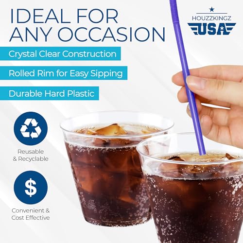 HOUZZKINGZ 5 oz Clear Plastic Cups - Disposable Water & Cocktail Glasses