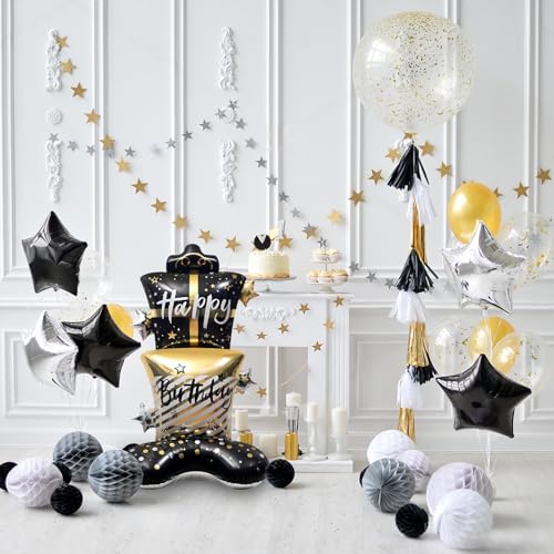 Standing Black Gold Gift Box Foil Balloon - Happy Birthday