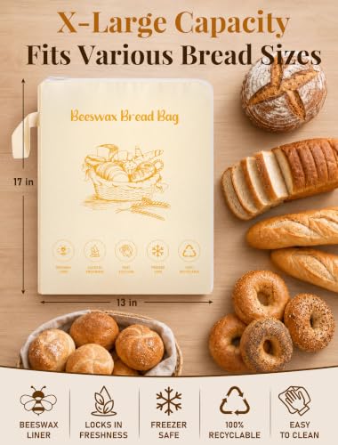 MERDTTES 13x17" Reusable Beeswax Bread Bag - Wide-Opening Sourdough Storage