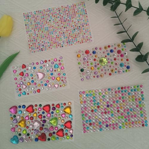 Zucosue 1500 Pcs Self-Adhesive Rhinestone Stickers, Acrylic Gem Jewels for Crafts, Face, Body, and Nail Art