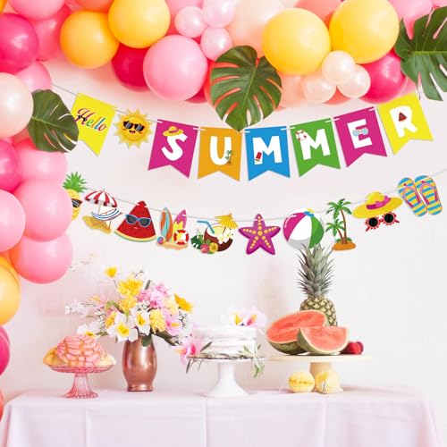 Hello Summer Banner - Colorful Pool Party Decorations