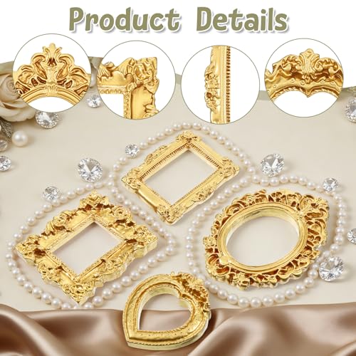Dplolng Mini Vintage Picture Frames - Set of 4 Gold Frames for Crafts