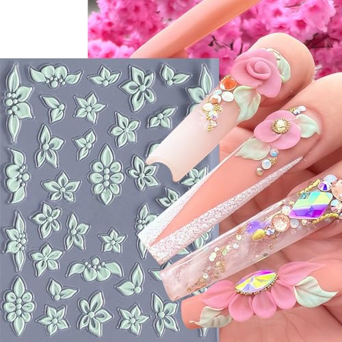 Quezadyl 6 Sheets 5D Embossed Floral Nail Stickers Colorful Flower Art Decals