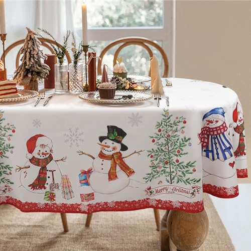 Christmas 03 Oval Tablecloth 60 x 120 Inches Waterproof Holiday Decor