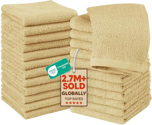 Utopia Towels 24 Pack Beige Washcloths, 12x12 in, 100% Cotton