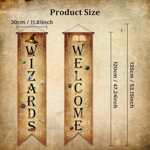 2 Pcs Wizard Porch Signs Hanging Door Decor Halloween Welcome - Magical Party Decoration