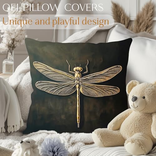 Dark Academia Dragonfly Pillow Cover 18x18 - Vintage Flannel Design