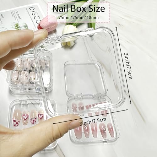 12pcs Clear Press-On Nail Storage Box Set with Adhesive Tape Organizer
