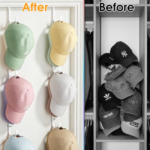 Aimeaihe Over Door Hat Organizer Rack - 2 Pack, 6 Hooks, White