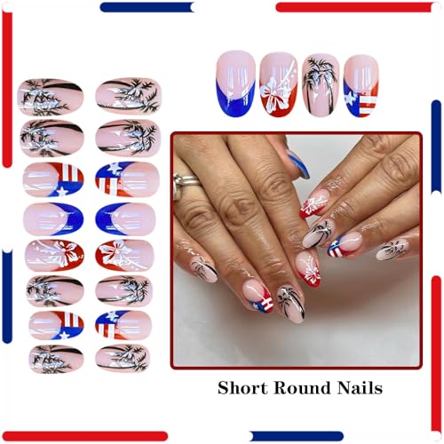 Independence Day Press on Nails Short Almond French Tip Fake Nails
