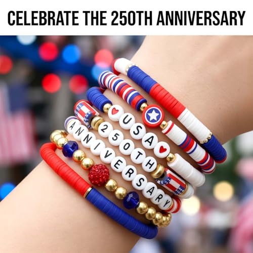 Patriotic 250th Anniversary USA Bracelets - Red, White & Blue Beaded Jewelry Set