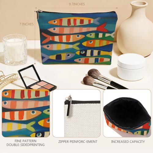 Fish Print Waterproof Makeup Bag & Travel Toiletry Pouch for Women