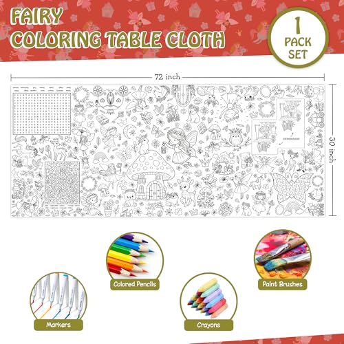 Fairy Coloring Tablecloth for Kids - Giant 30x72 Inch Activity Sheet