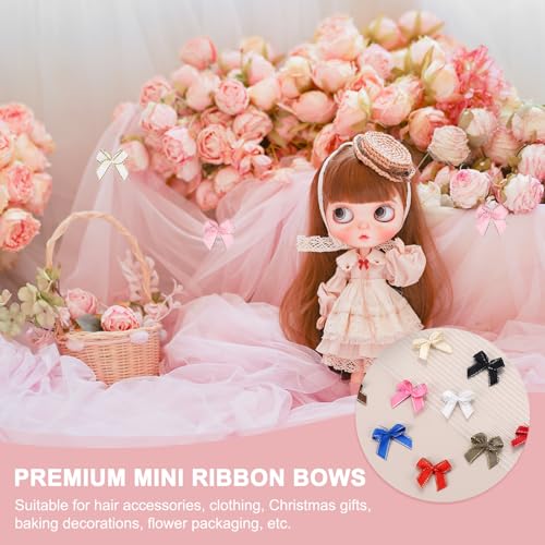 Mini Satin Silver Edge Ribbon Bow Appliques for Crafts, Hair, Wedding, Party, Christmas - Rose Red, Pack of 50