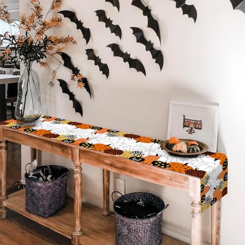 Halloween Pumpkin Cobweb Table Runner - 13x72 Inch Spooky Decor