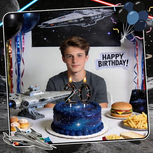 Space Themed Number 5 Birthday Candle - Black Wax Cake Topper