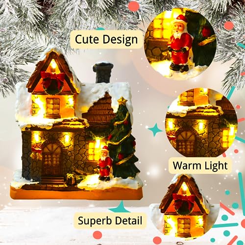 Christmas Village Houses with Warm LED Lights - Handmade Resin Scene - Variation A