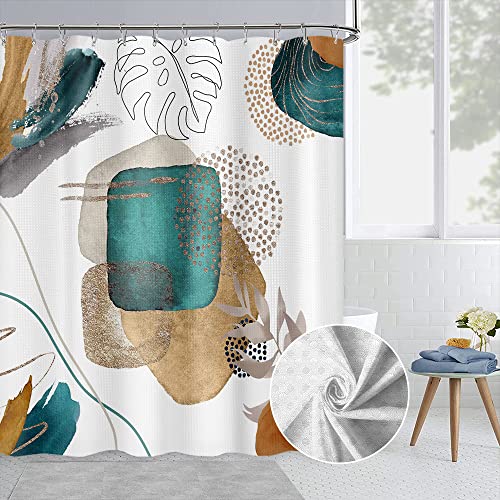Yeele 71x71-Inch Boho Botanical Shower Curtain, Heavy-Duty Waffle Fabric