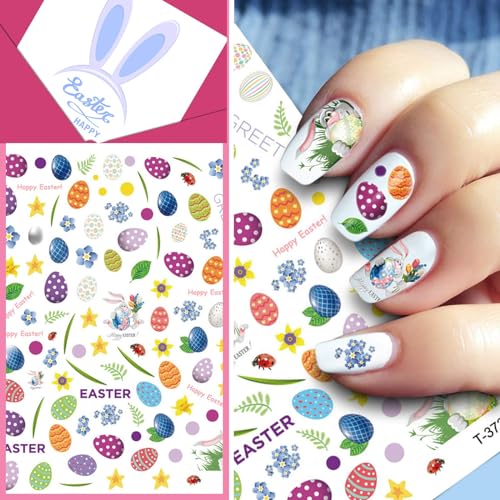 Kalolary 8 Sheet Easter Nail Art Stickers Self-Adhesive Bunny Decals