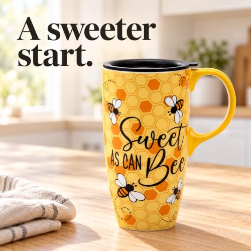 17oz Ceramic Travel Mug with Lid & Gift Box - Honey Bee Coffee Cup
