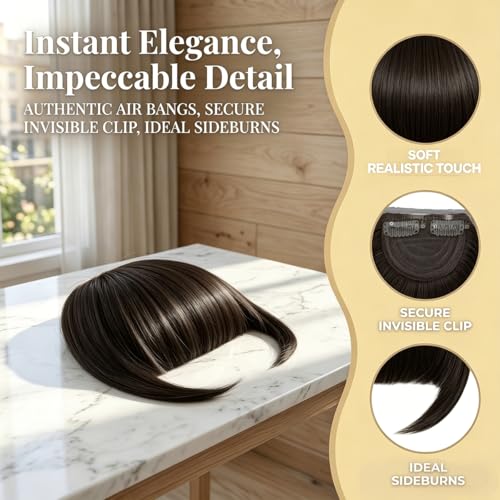 SHEDOWIG Chocolate Brown Clip-In Bangs with Temples Synthetic Hair