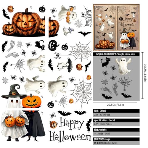 Halloween Window Clings 8 Sheet Cute Ghost Pumpkin Bats Decals