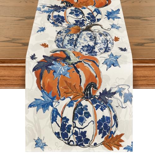 13x36 Inch Fall Table Runner Polyester Home Decor Blue