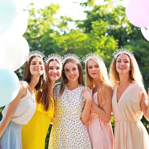 CAVETEE Birthday Crown Headband for Women and Girls - Silver