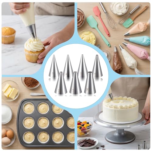 7-Piece Stainless Steel Round Piping Tips Set for Cake Decorating