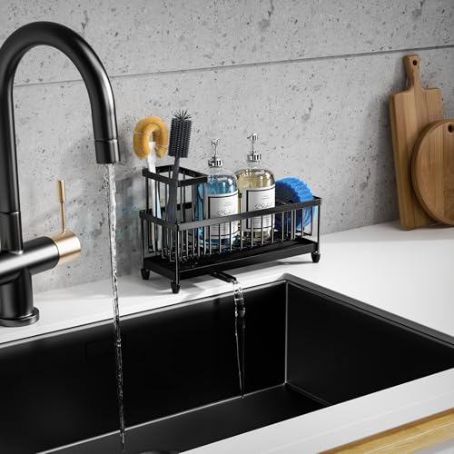 Moforoco Extra Large Stainless Steel Kitchen Sink Caddy - Black