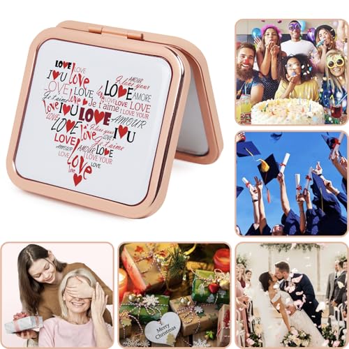 Rose Gold Mini Compact Mirror for Women - 1X/2X Magnification