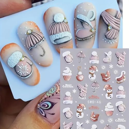 FRUZJAY 5D Embossed Christmas Nail Art Stickers Winter Decals 2 Sheets
