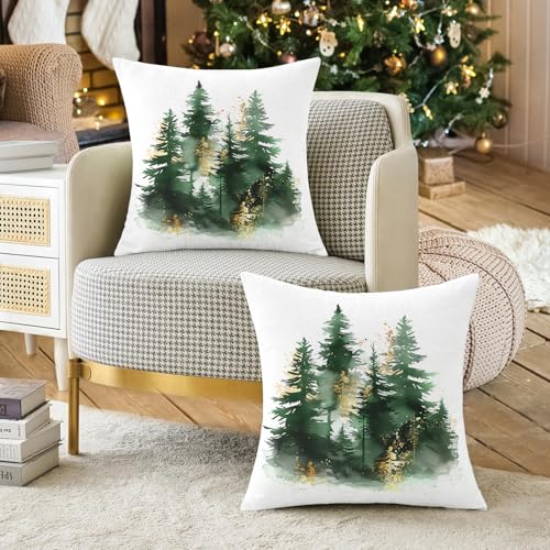 Artmag Christmas Pillow Covers Set of 2, 18x18 Inch Green Gold