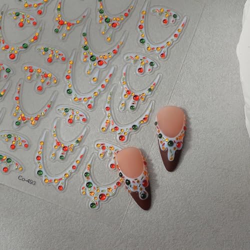 BUNLVDI 5D Relief Christmas Nail Stickers & Gem Rhinestone Decals
