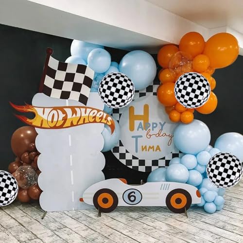 TONIFUL 8Pcs 22 Inch Round Checkered Foil Balloons