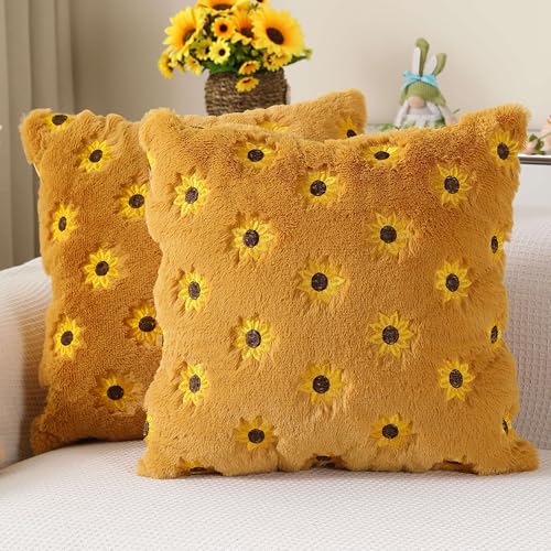 Farmhouse Yellow Sunflower Pillow Covers 18x18 Set of 2