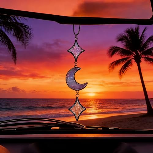 Handcrafted Moon & Star Car Charm - Witchy Bohemian Rear View Mirror Decor