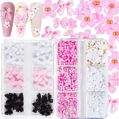 3D Nail Charms Kit with Bows, Flowers, Rhinestones, and Pearls for DIY Manicure