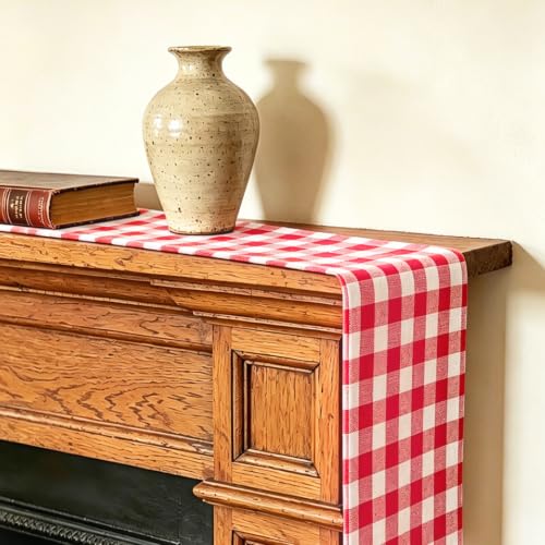 Alsoo Red Gingham Table Runner 13 x 90 Inches - Farmhouse Checkered Cotton Linen Decor