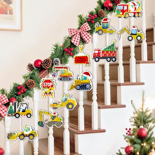 24 Double-Sided Wooden Christmas Truck Ornaments - Festive Decor
