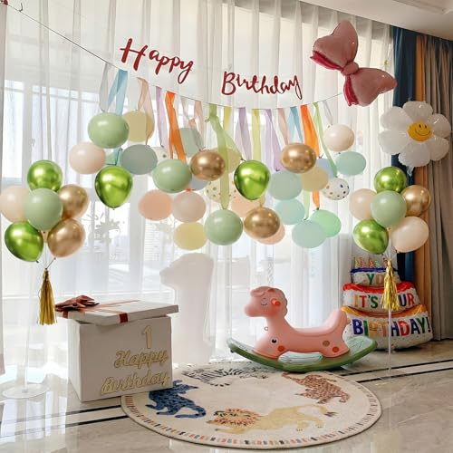 Sage Green Balloons Set - 55Pcs with Gold, White & Green Mix