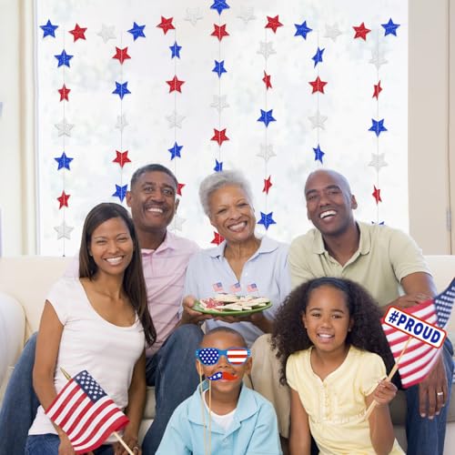 Patriotic Glitter Star Garland - 52 FT Red White Blue Decor for 4th of July