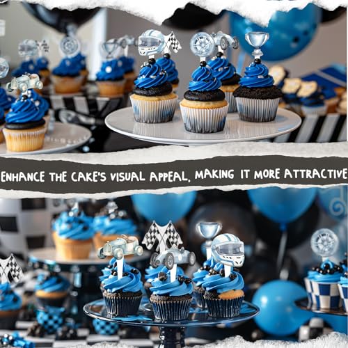 36 Pcs Race Car Cupcake Toppers - Pre-Assembled Birthday Cake Decorations
