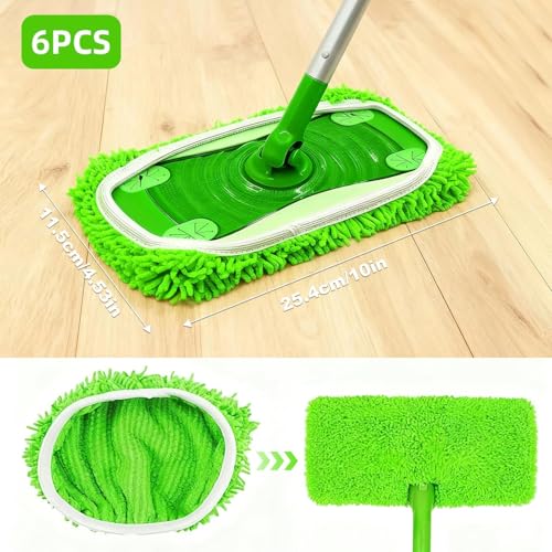 6 Reusable Microfiber Mop Pads for Swiffer Sweeper - Washable Chenille Refills