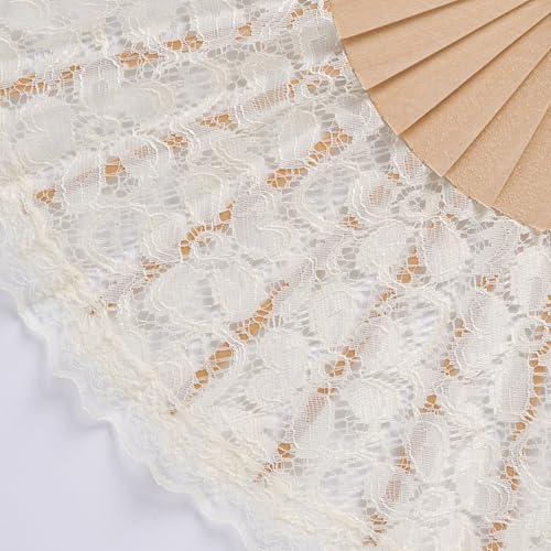 Yellow Lace Handheld Fan - Bamboo Folding Fan for Weddings & Parties